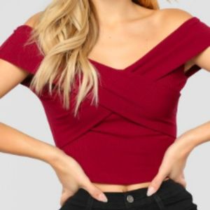 Wine off the shoulder crop top make your offer